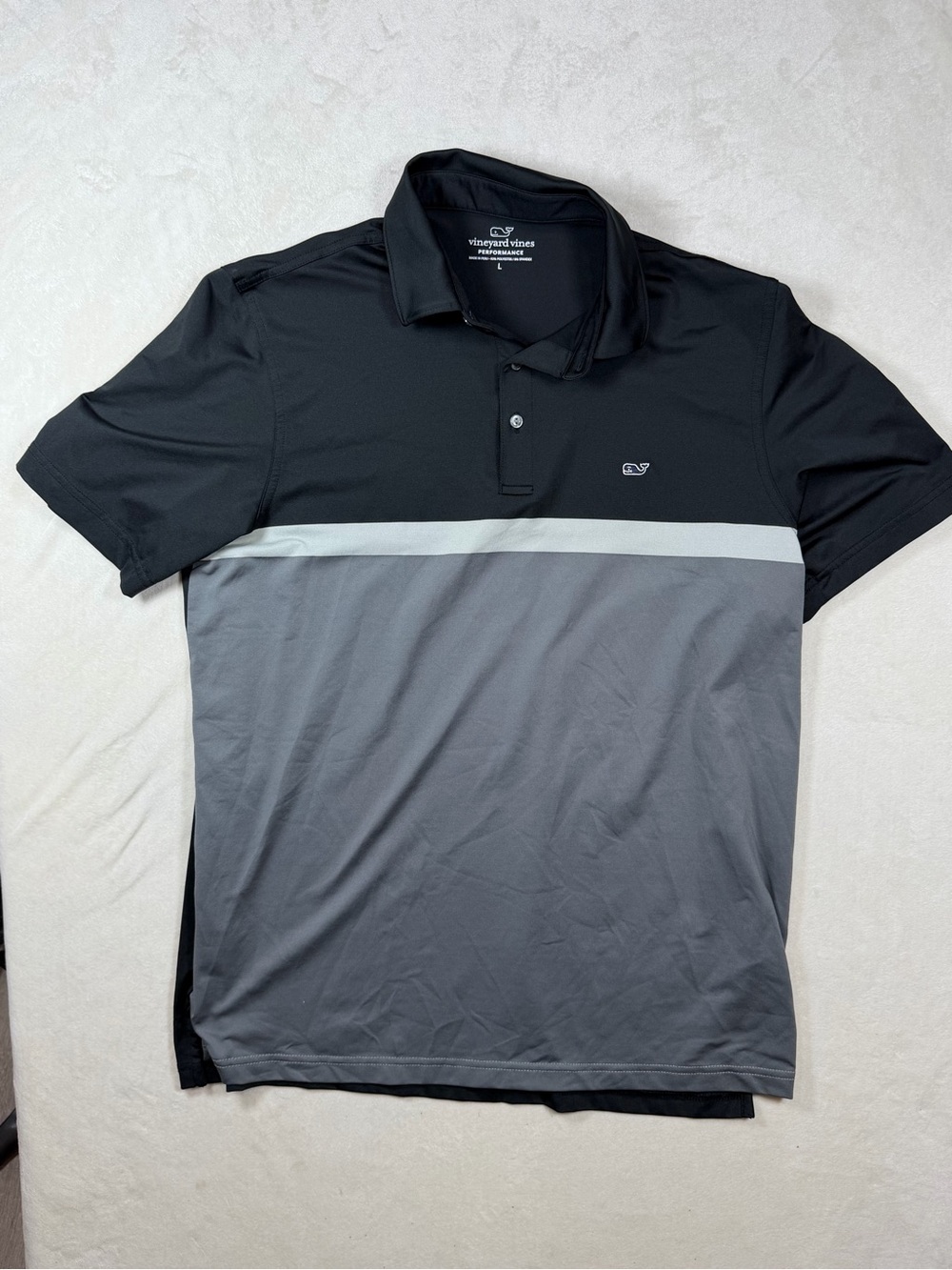 Vineyard Vines Large Performance Black, Gray & White Colorblock Performance Polo
